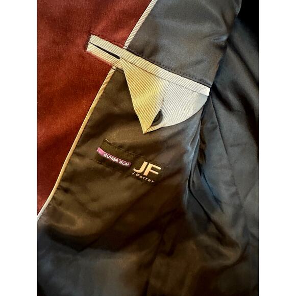 JF J. Ferrar Evening Edition Super Slim Velvet Blazer Jacket Merlot Red 40R - Picture 8 of 9